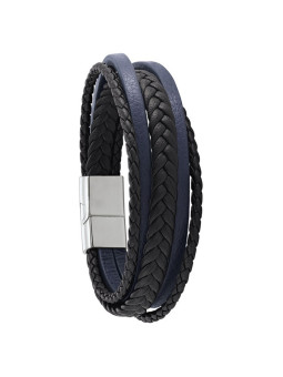 Bracelet homme cuir noir et bleu Jourdan