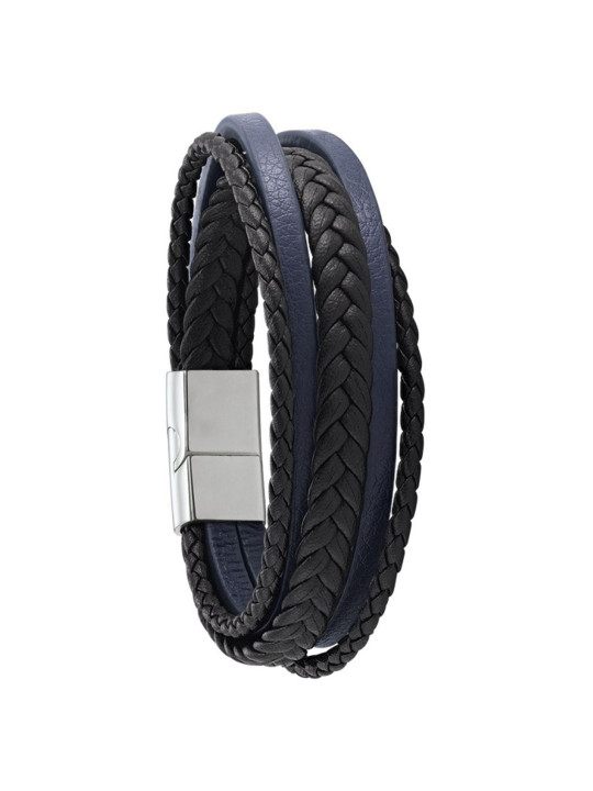 Bracelet homme cuir noir et bleu Jourdan