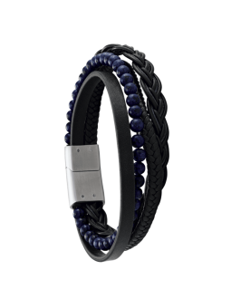 Bracelet homme cuir noir et bleu Jourdan