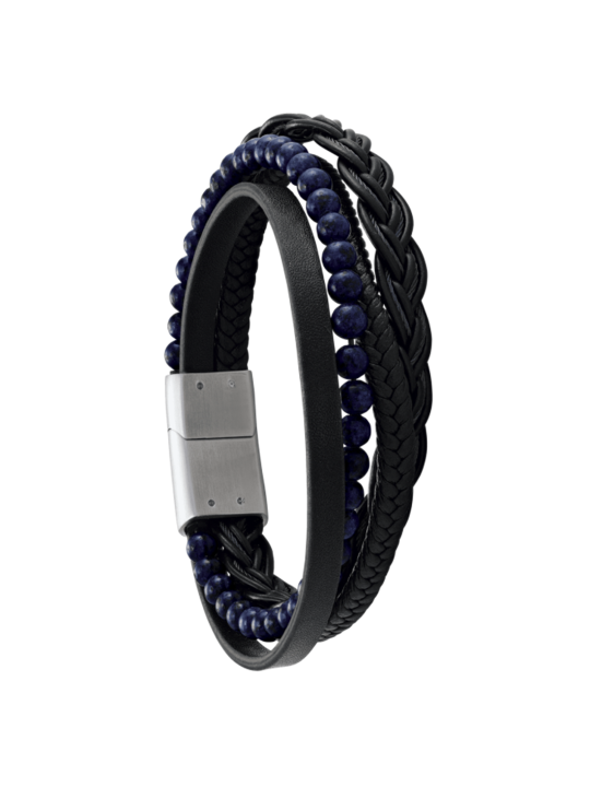 Bracelet homme cuir noir et bleu Jourdan
