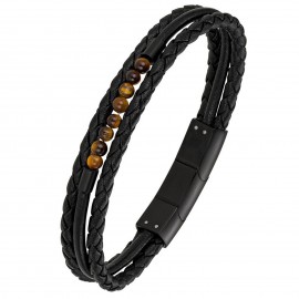 Bracelet All Blacks cuir et perles 682152