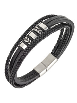 Bracelet All Blacks cuir noir et acier 682290