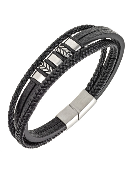 Bracelet All Blacks cuir noir et acier 682290