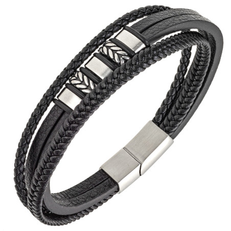 Bracelet All Blacks cuir noir et acier 682290