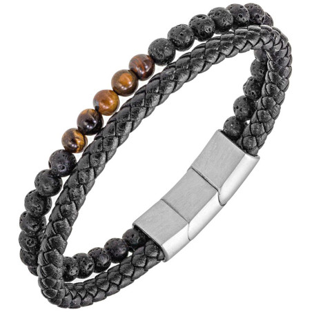 Bracelet All Blacks cuir et perles 682294