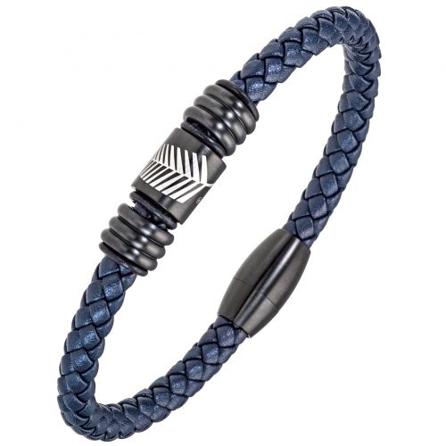 Bracelet All Blacks cuir bleu et acier noir 682299