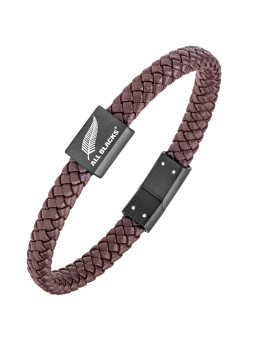 Bracelet All Blacks cuir marron et acier noir 682303