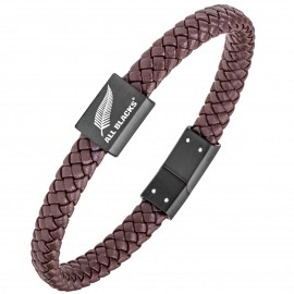 Bracelet All Blacks cuir marron et acier noir 682303