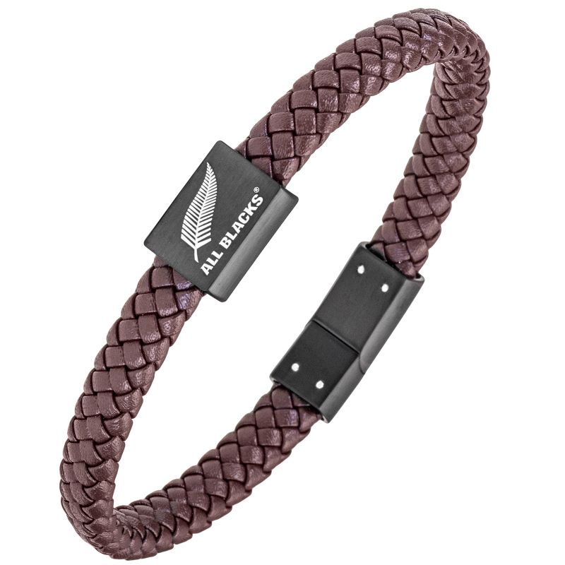 Bracelet All Blacks cuir marron et acier noir 682303