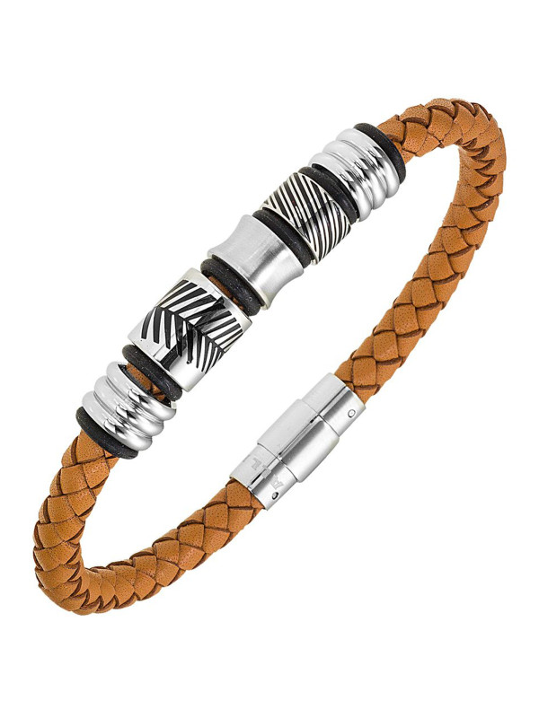 Bracelet All Blacks cuir marron et acier 682331