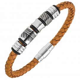 Bracelet All Blacks cuir marron et acier 682331
