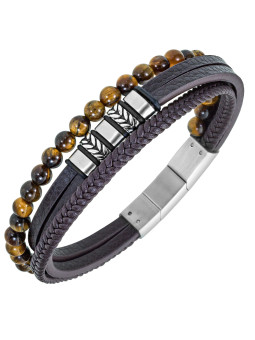 Bracelet All Blacks cuir acier et perles 682332