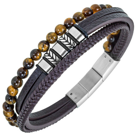 Bracelet All Blacks cuir acier et perles 682332