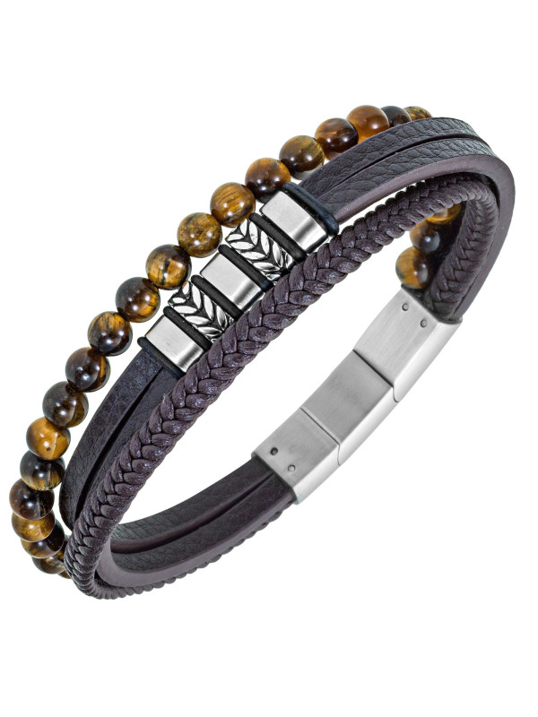 Bracelet All Blacks cuir acier et perles 682332