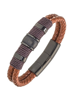 Bracelet All Blacks cuir marron et acier noir 682337