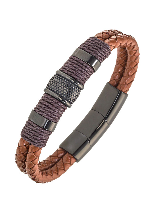 Bracelet All Blacks cuir marron et acier noir 682337