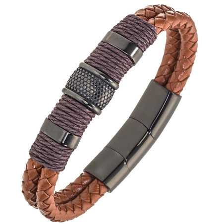 Bracelet All Blacks cuir marron et acier noir 682337