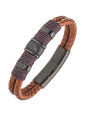 Bracelet All Blacks cuir marron et acier noir 682337