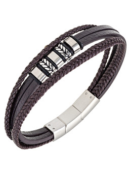 Bracelet All Blacks cuir marron et acier 682341