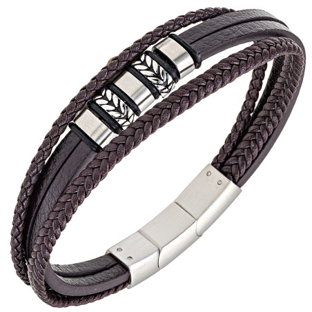 Bracelet All Blacks cuir marron et acier 682341