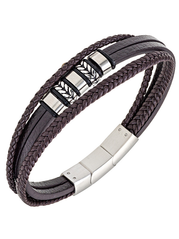 Bracelet All Blacks cuir marron et acier 682341