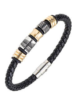 Bracelet All Blacks cuir noir et acier 682345