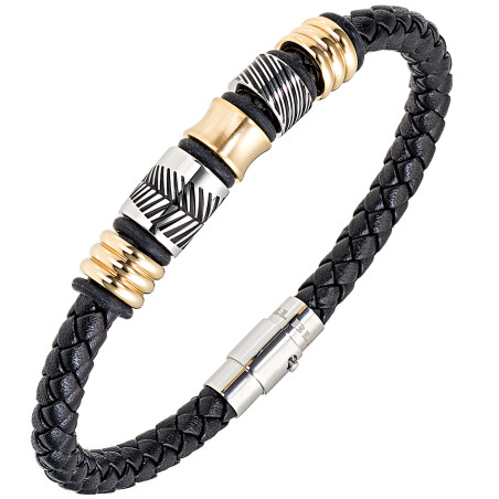Bracelet All Blacks cuir noir et acier 682345