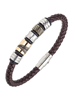 Bracelet All Blacks cuir marron et acier 682346