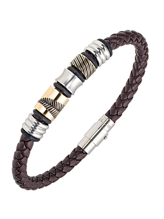 Bracelet All Blacks cuir marron et acier 682346