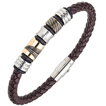 Bracelet All Blacks cuir marron et acier 682346