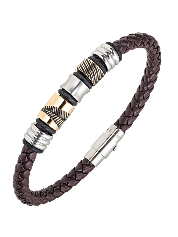 Bracelet All Blacks cuir marron et acier 682346