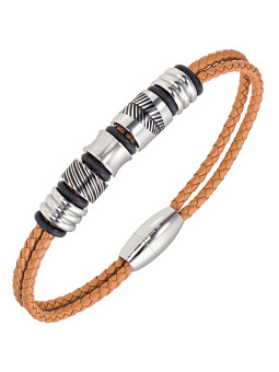 Bracelet All Blacks cuir marron et acier 682348