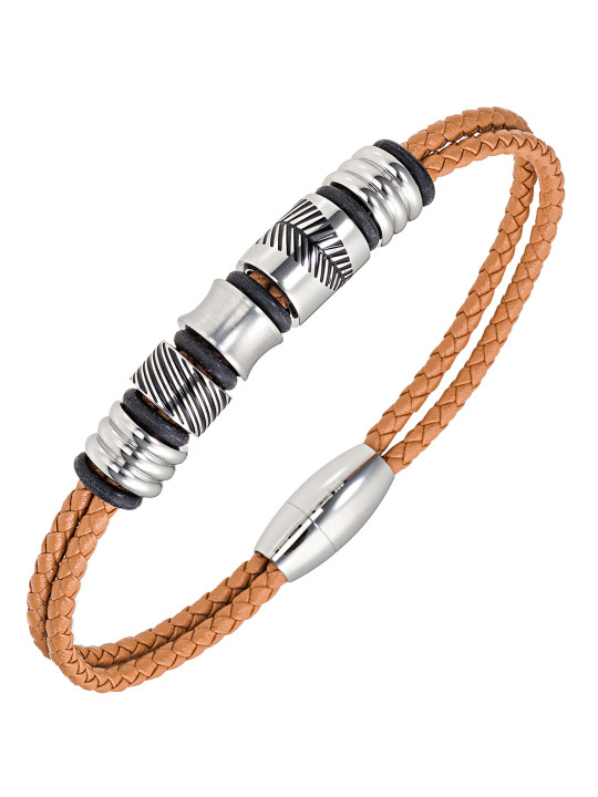 Bracelet All Blacks cuir marron et acier 682348