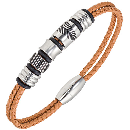 Bracelet All Blacks cuir marron et acier 682348