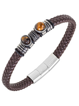 Bracelet All Blacks cuir marron et acier 682354