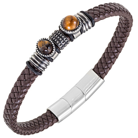 Bracelet All Blacks cuir marron et acier 682354