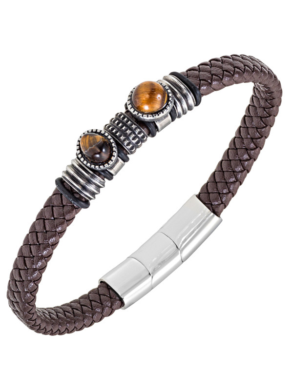 Bracelet All Blacks cuir marron et acier 682354