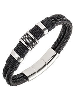 Bracelet All Blacks cuir noir et acier 682375