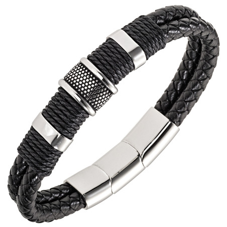 Bracelet All Blacks cuir noir et acier 682375