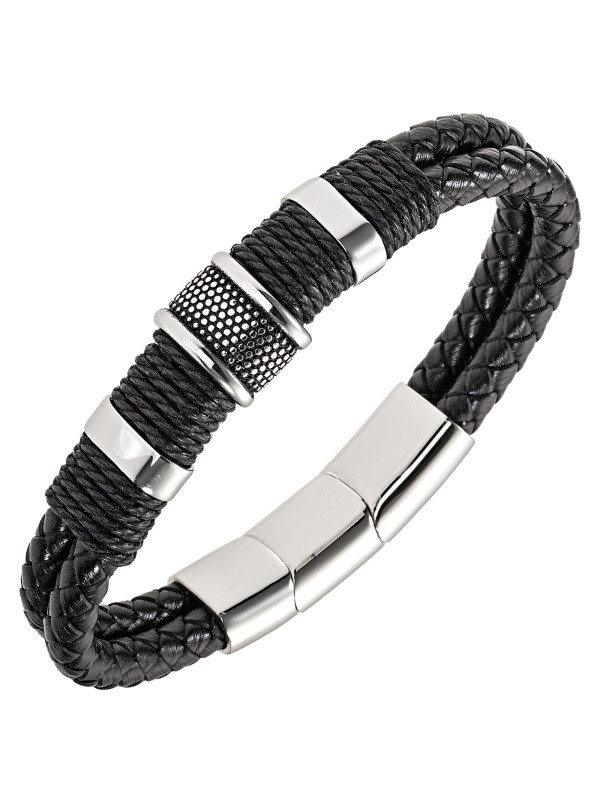 Bracelet All Blacks cuir noir et acier 682375