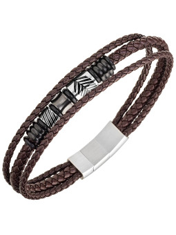 Bracelet All Blacks cuir marron et acier 682389