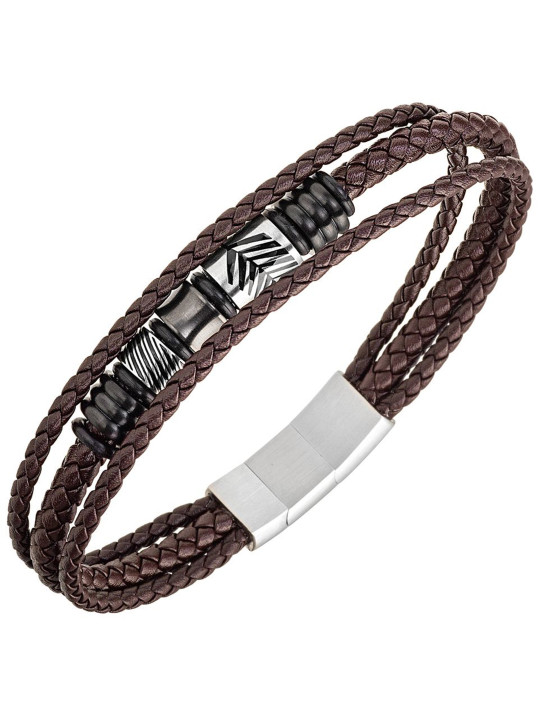 Bracelet All Blacks cuir marron et acier 682389