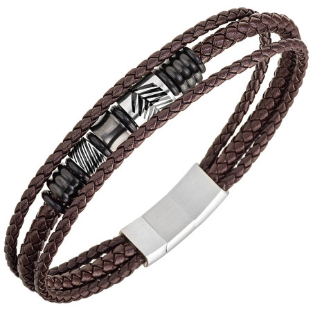 Bracelet All Blacks cuir marron et acier 682389