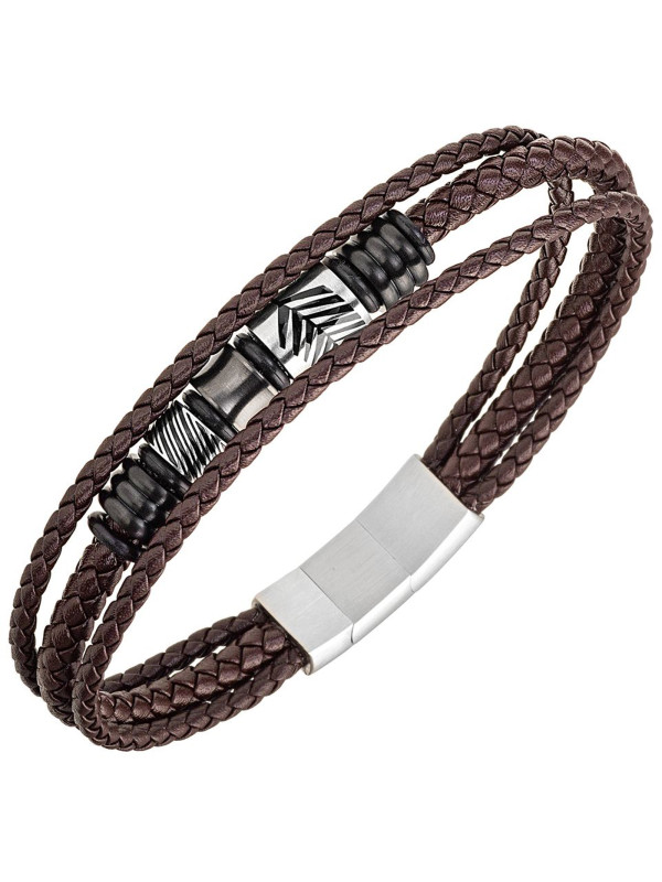 Bracelet All Blacks cuir marron et acier 682389