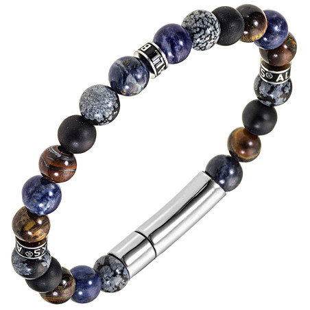 Bracelet All Blacks cuir perles et acier 682419