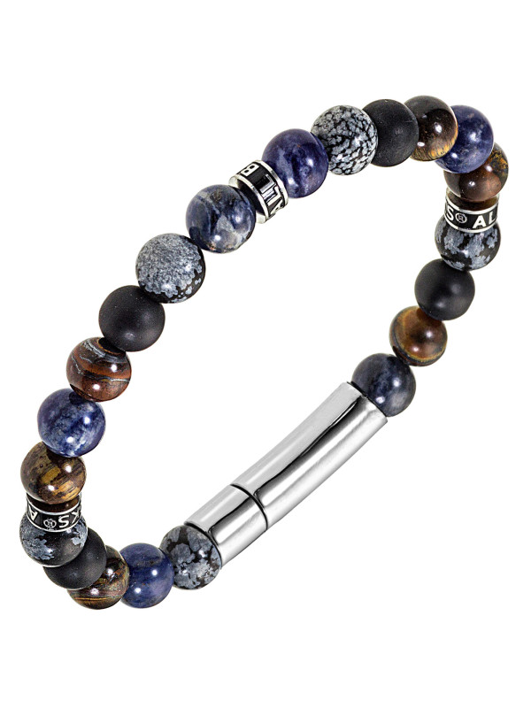 Bracelet All Blacks cuir perles et acier 682419