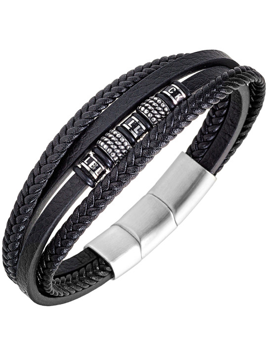 Bracelet All Blacks cuir noir et acier 682429