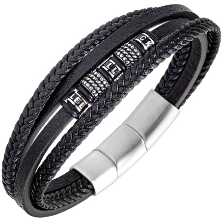 Bracelet All Blacks cuir noir et acier 682429