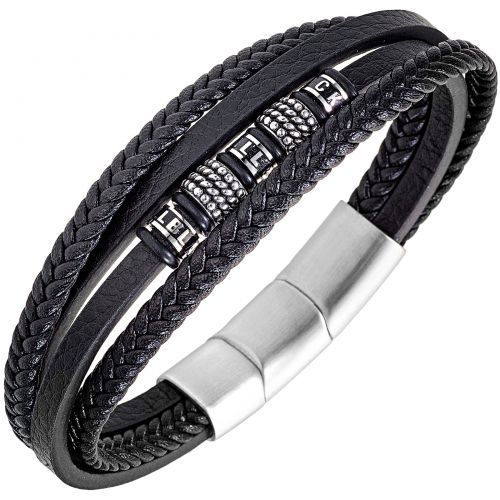 Bracelet All Blacks cuir noir et acier 682429