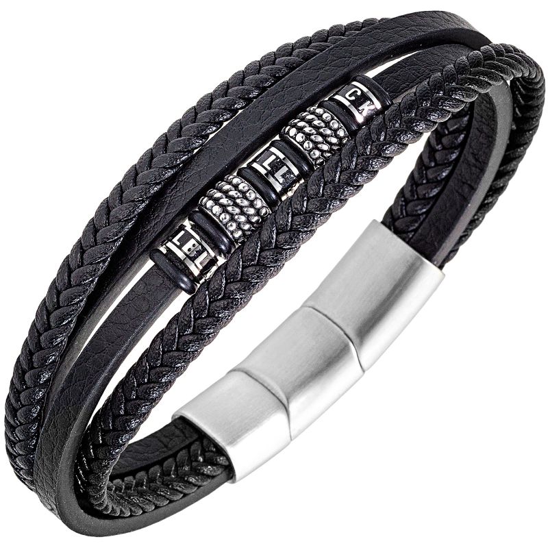 Bracelet All Blacks cuir noir et acier 682429